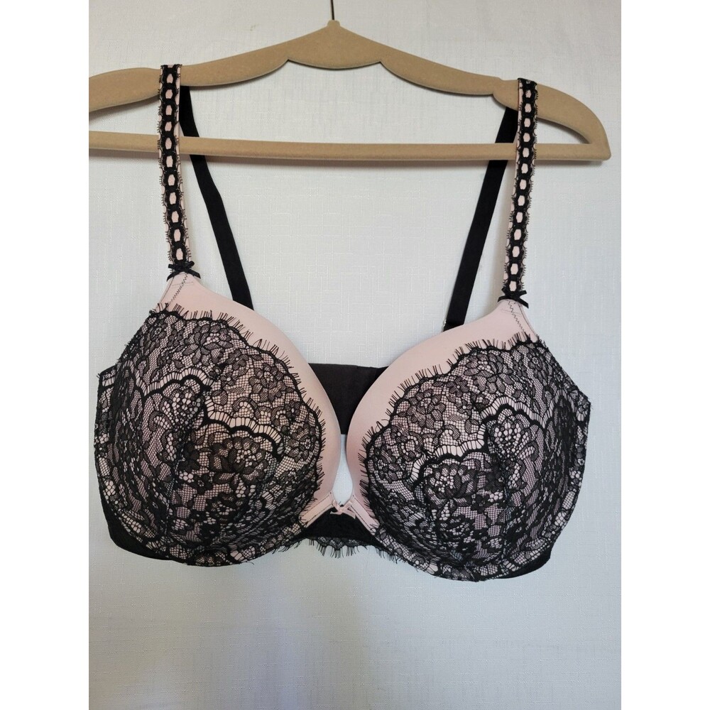 VICTORIA SECRET DREAM ANGELS PUSH UP BLACK LACE PINK BRA SZ 38 DD